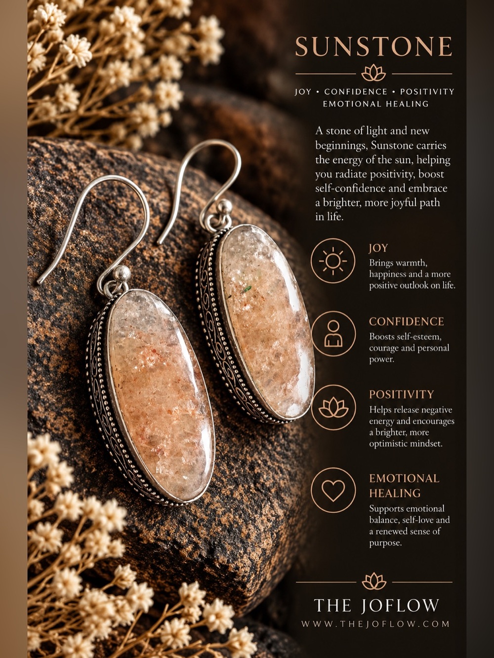925 Joyful Healing SUNSTONE Ornate Earrings